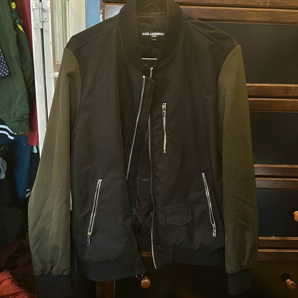 Karl Lagerfeld Black/Green Bomber Jacket
